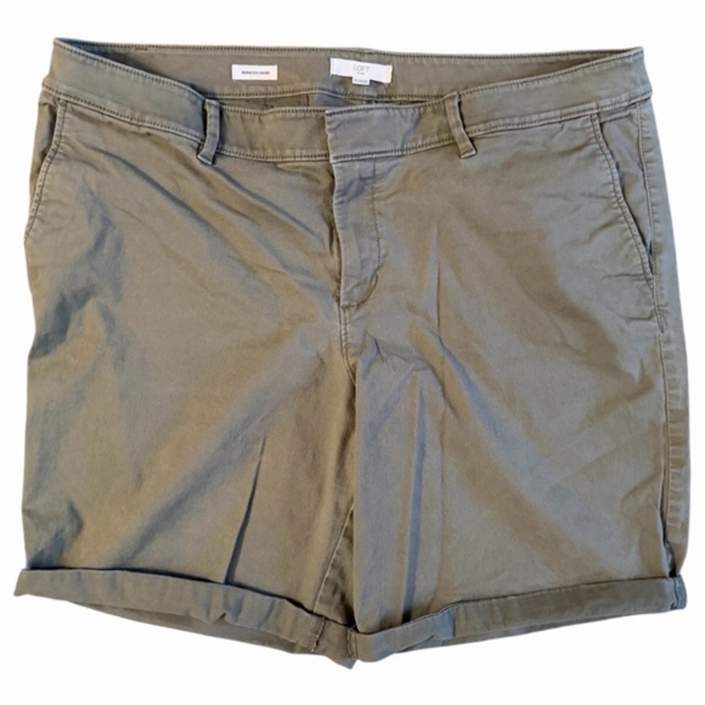 LOFT Olive Cuffed Cotton-Blend Bermuda Shorts